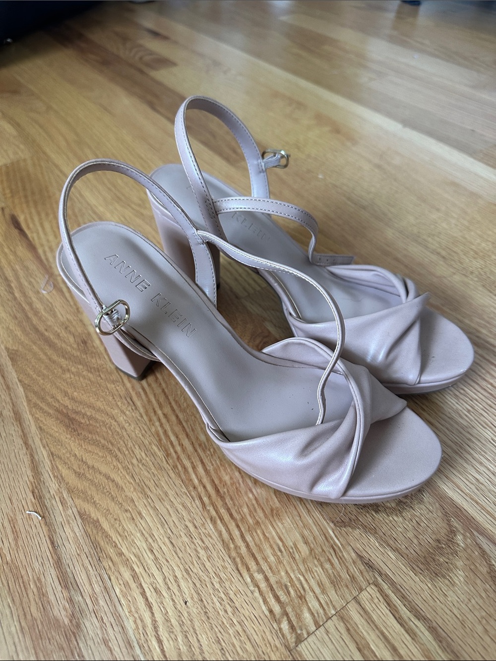 Anne Klein Blush Twisted Front Slingback Block Heels